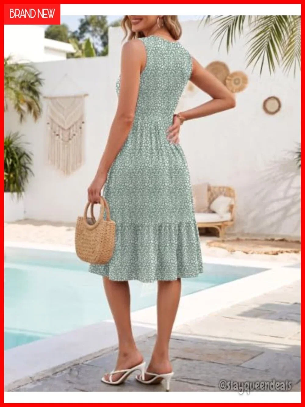 Sleeveless Button Down V-Neck Midi Sundress with Pockets